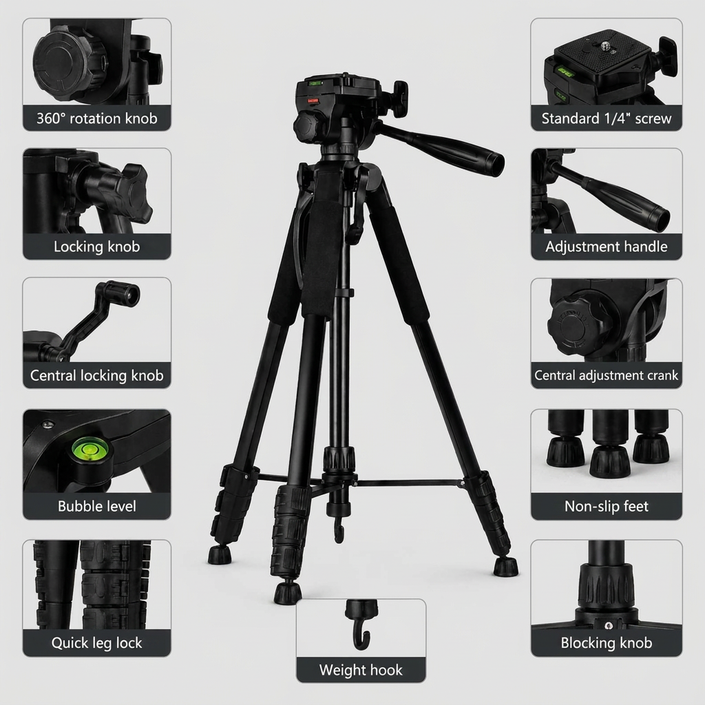 Camera Tripod 178 CM Aluminum | DSLR, Mirrorless & Smartphone | 1/4-inch Screw, Foam Grips & Carry Bag Included