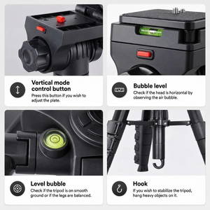 Camera Tripod 185 CM Black Aluminum | DSLR, Mirrorless & Smartphone | 1/4-inch Screw & Storage Bag Included