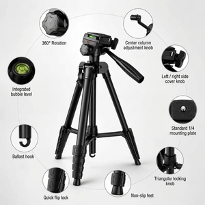 Camera Tripod 185 CM Black Aluminum | DSLR, Mirrorless & Smartphone | 1/4-inch Screw & Storage Bag Included