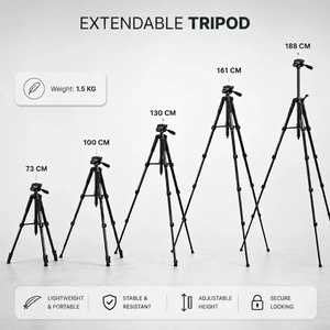 Camera Tripod 188 CM Aluminum | DSLR, Mirrorless & Smartphone | 1/4-inch Screw, Foam Grips & Carry Bag Included