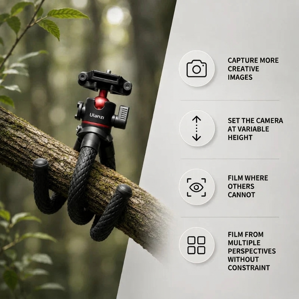 Flexible Tripod 32 CM Black | DSLR & Smartphone | Cold Shoe & 1/4-inch Screw Included
