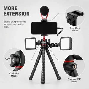 Flexible Tripod 32 CM Black | DSLR & Smartphone | Cold Shoe & 1/4-inch Screw Included