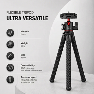 Flexible Tripod 32 CM Black | DSLR & Smartphone | Cold Shoe & 1/4-inch Screw Included