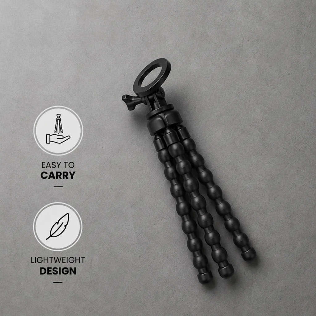 Magnetic Flexible Tripod Black | MagSafe & iPhone | Flexible Legs & Magnetic Mount