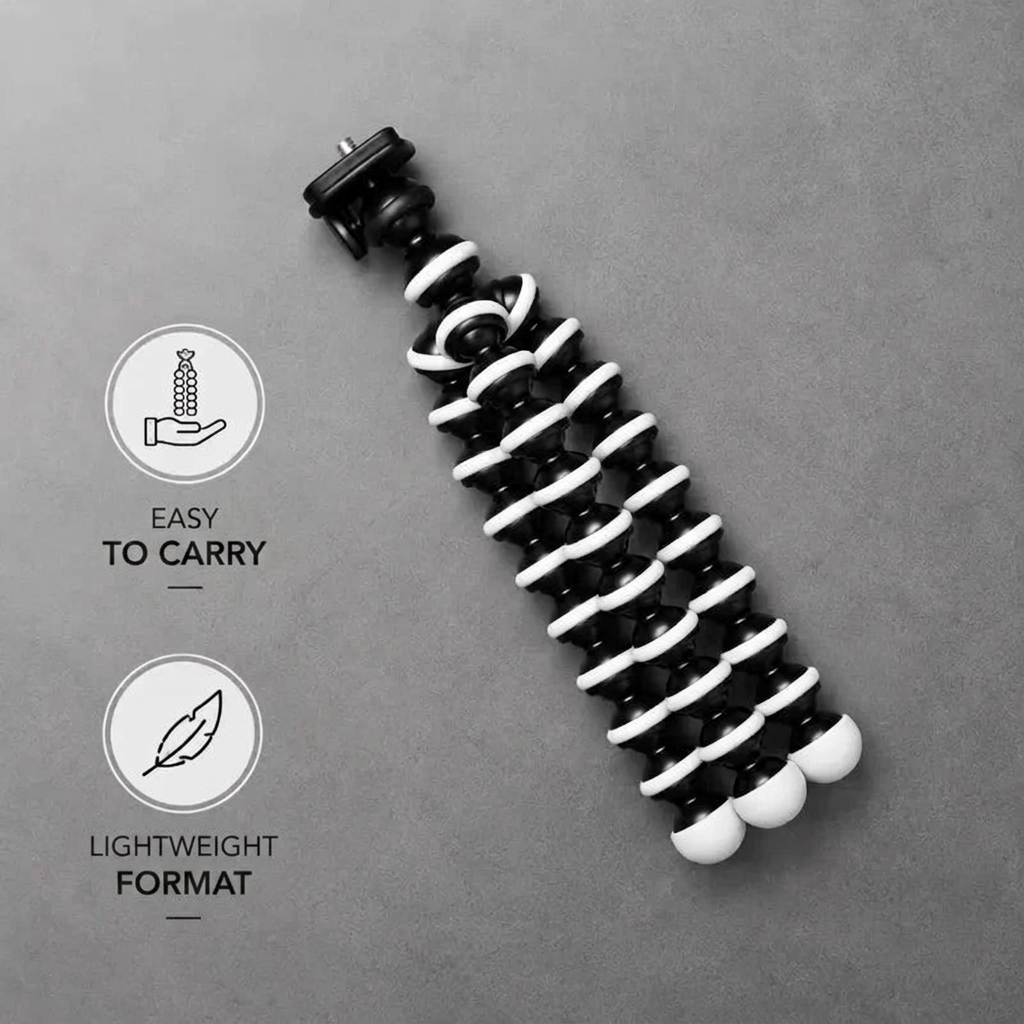 Flexible Tripod Black & White | iPhone & Android | Articulated Legs & Phone Holder Included