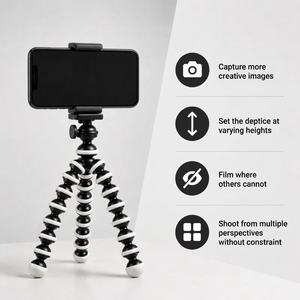 Flexible Tripod Black & White | iPhone & Android | Articulated Legs & Phone Holder Included