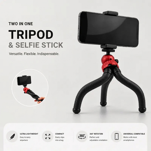 Octopus Flexible Tripod Black | iPhone & Android | Wraparound Legs & Phone Holder Included