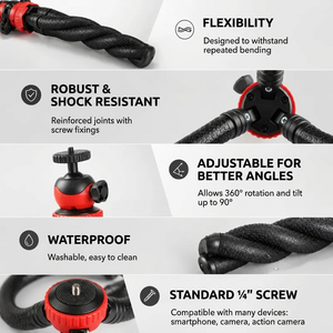 Octopus Flexible Tripod Black | iPhone & Android | Wraparound Legs & Phone Holder Included
