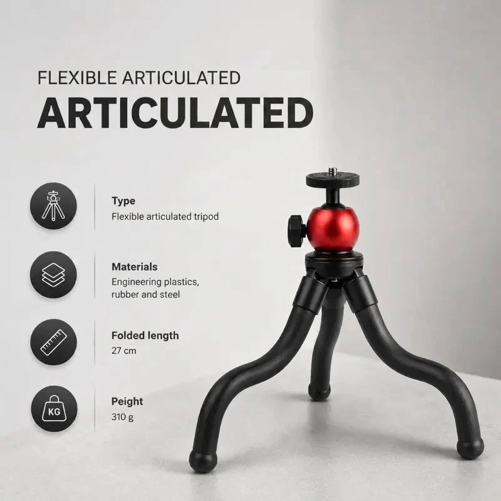 Octopus Flexible Tripod Black | iPhone & Android | Wraparound Legs & Phone Holder Included