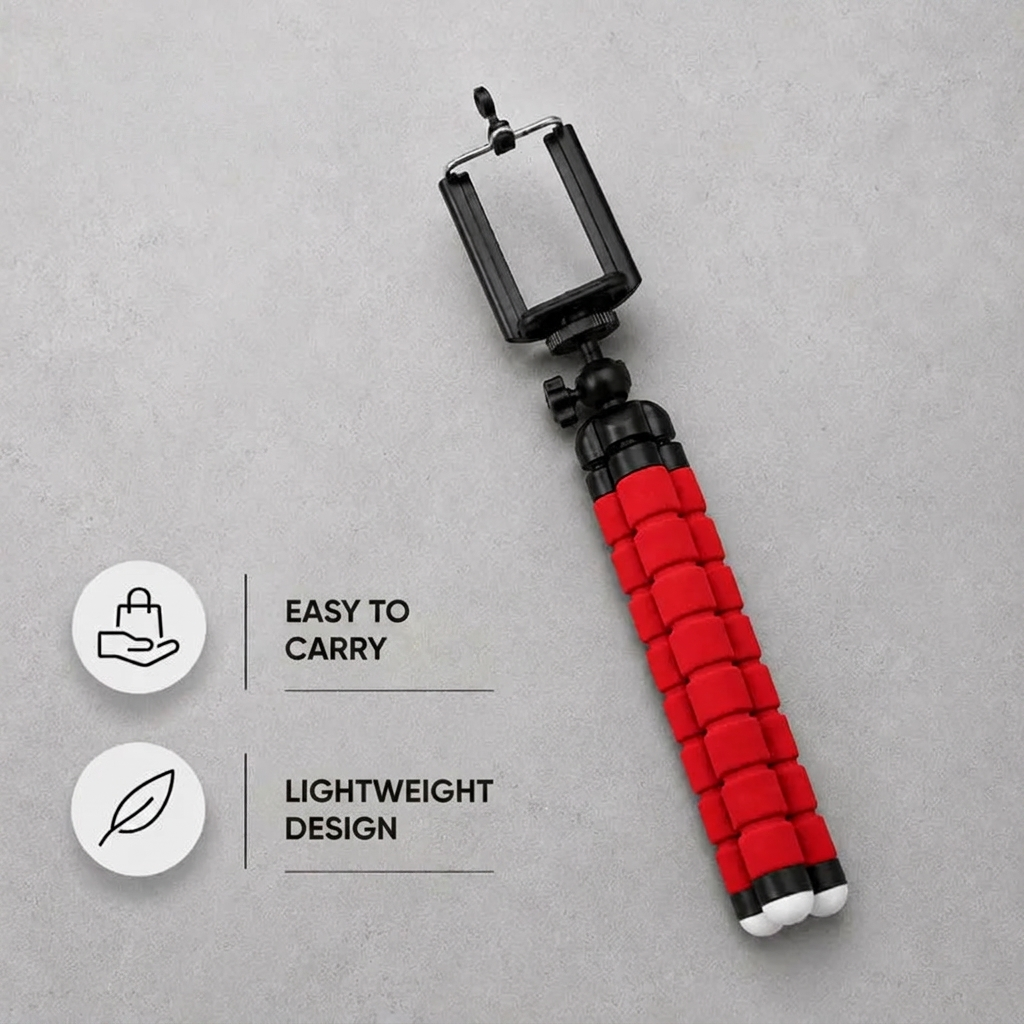 Flexible Tripod Red | iPhone & Android | Flexible Legs & Bluetooth Remote