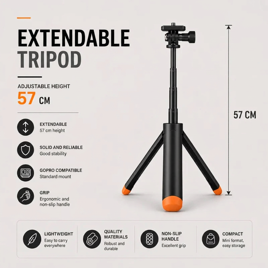 GoPro Tripod 57 CM Black | GoPro & Action Cameras | Non-slip Grip & Extendable