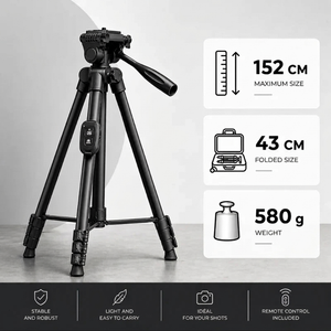 iPhone Tripod 12 13 14 15 Pro Max 152 CM Black | Bluetooth Included