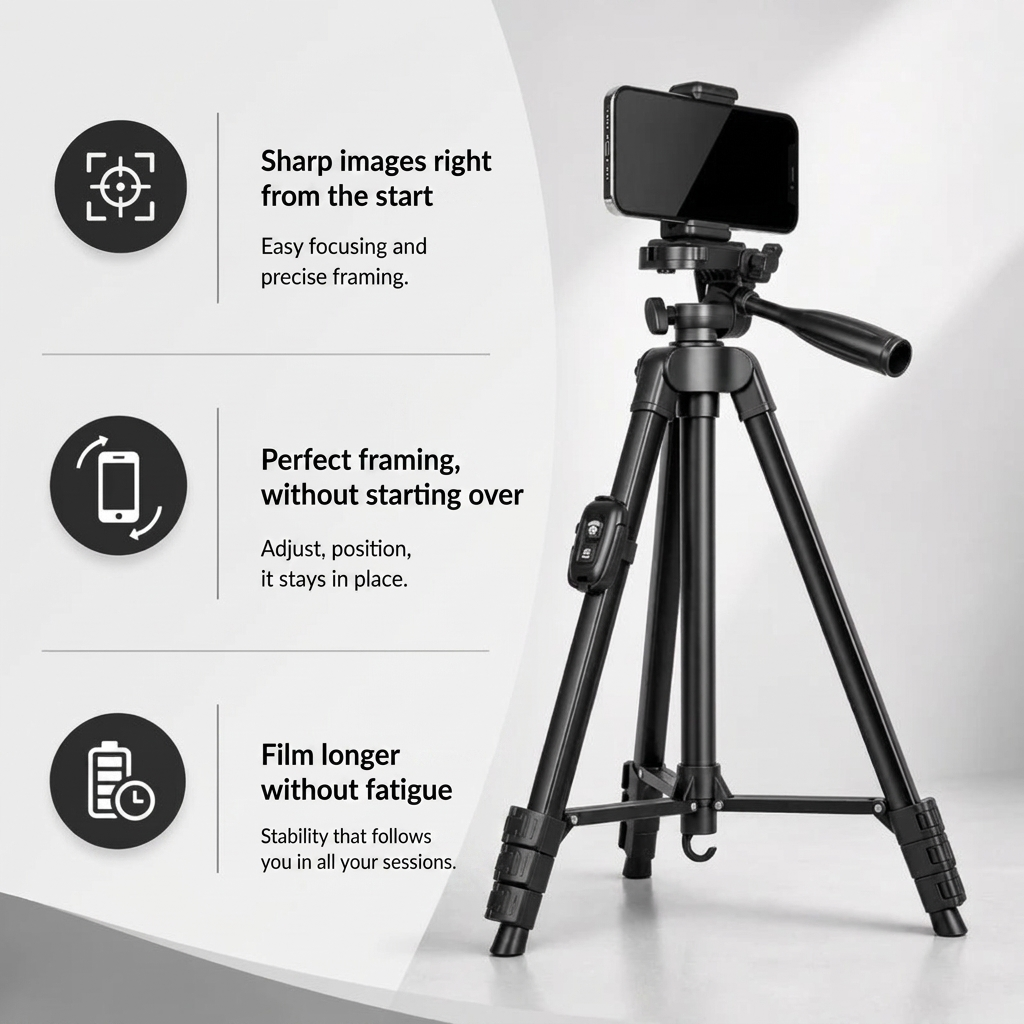 iPhone Tripod 12 13 14 15 Pro Max 152 CM Black | Bluetooth Included