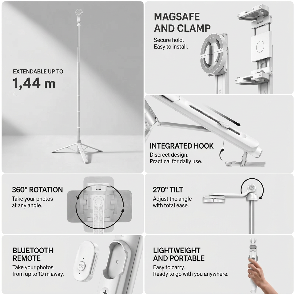 iPhone Tripod 12 13 14 Pro Max 144 CM White MagSafe | Lightweight
