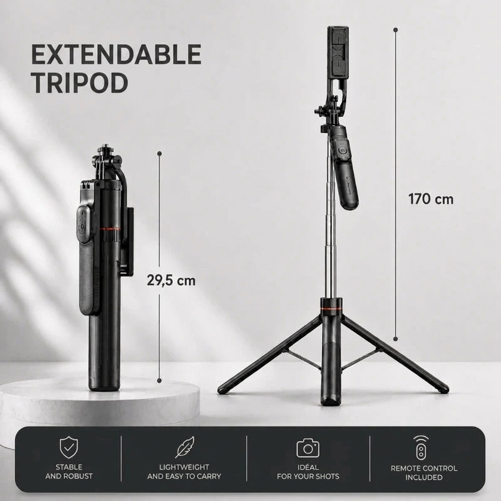 iPhone Tripod 13 14 15 Pro Max 170 CM Red | Built-in Remote