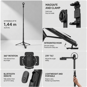 iPhone Tripod 14 15 16 Pro Max 144 CM Black MagSafe | Bluetooth