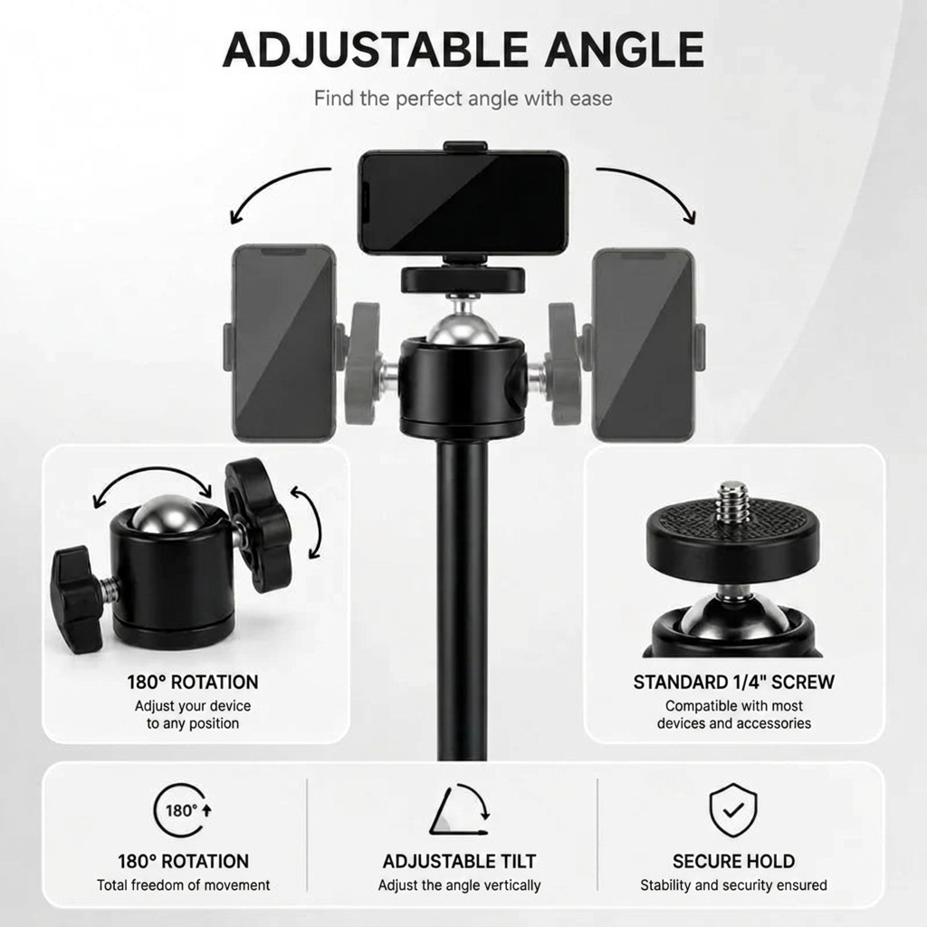 iPhone Tripod 15 16 Pro Max 160 CM Black | Adjustable & Anti-Vibration