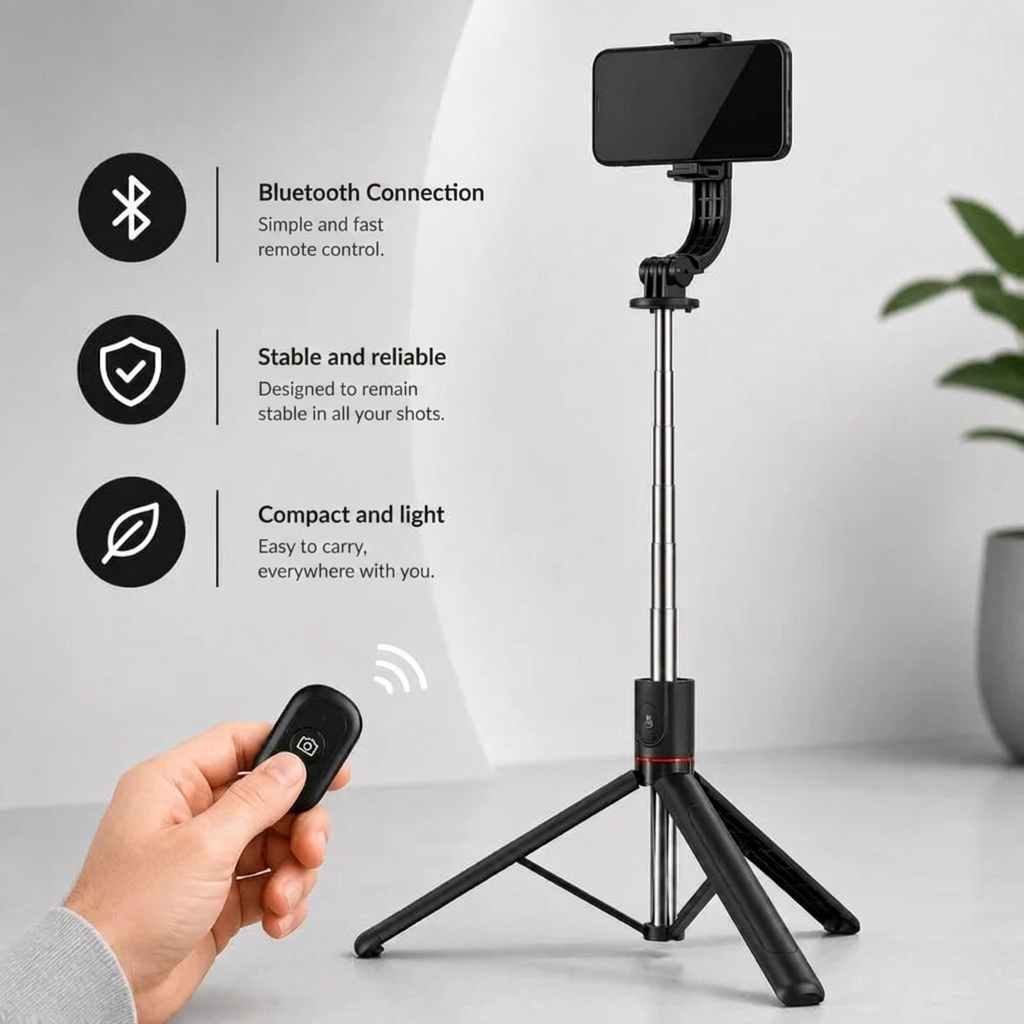 iPhone Tripod 15 16 Pro Max 172 CM Black | 360° Rotation