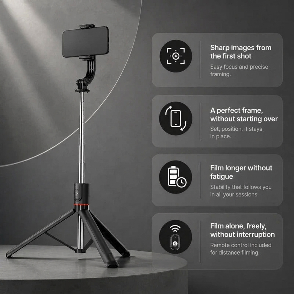 iPhone Tripod 15 16 Pro Max 172 CM Black | 360° Rotation
