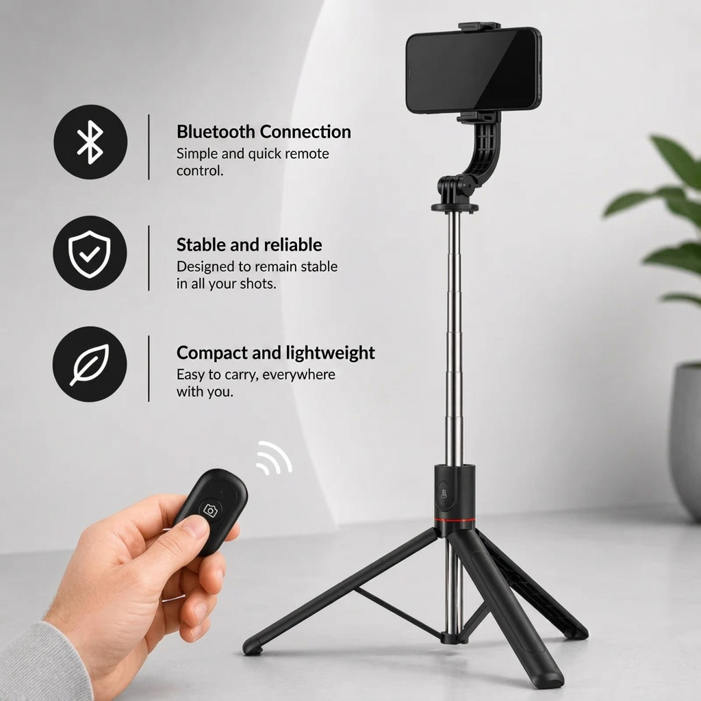 Phone Tripod 172 CM Black | iPhone & Android | 360° Rotation & Extended Reach