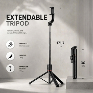 Phone Tripod 172 CM Black | iPhone & Android | 360° Rotation & Extended Reach