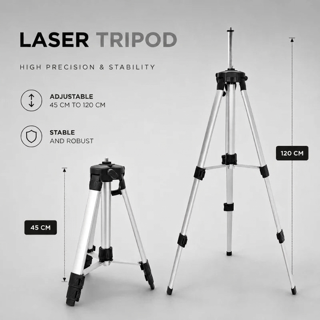 Laser Level Tripod 120 CM Grey Aluminum | Laser Levels & Cross-Line Lasers | Storage Bag Included