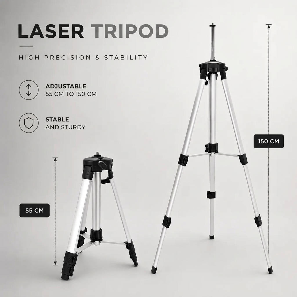 Laser Level Tripod 150 CM Grey Aluminum | Laser Levels & Cross-Line Lasers | Storage Bag Included