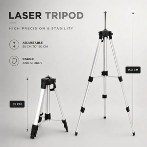 Laser Level Tripod 150 CM Grey Aluminum | Laser Levels & Cross-Line Lasers | Storage Bag Included