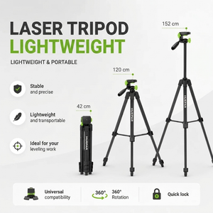 Laser Level Tripod 152 CM Black Aluminum | Laser Levels & Cross-Line Lasers | Adjustable Head & Carry Bag Included