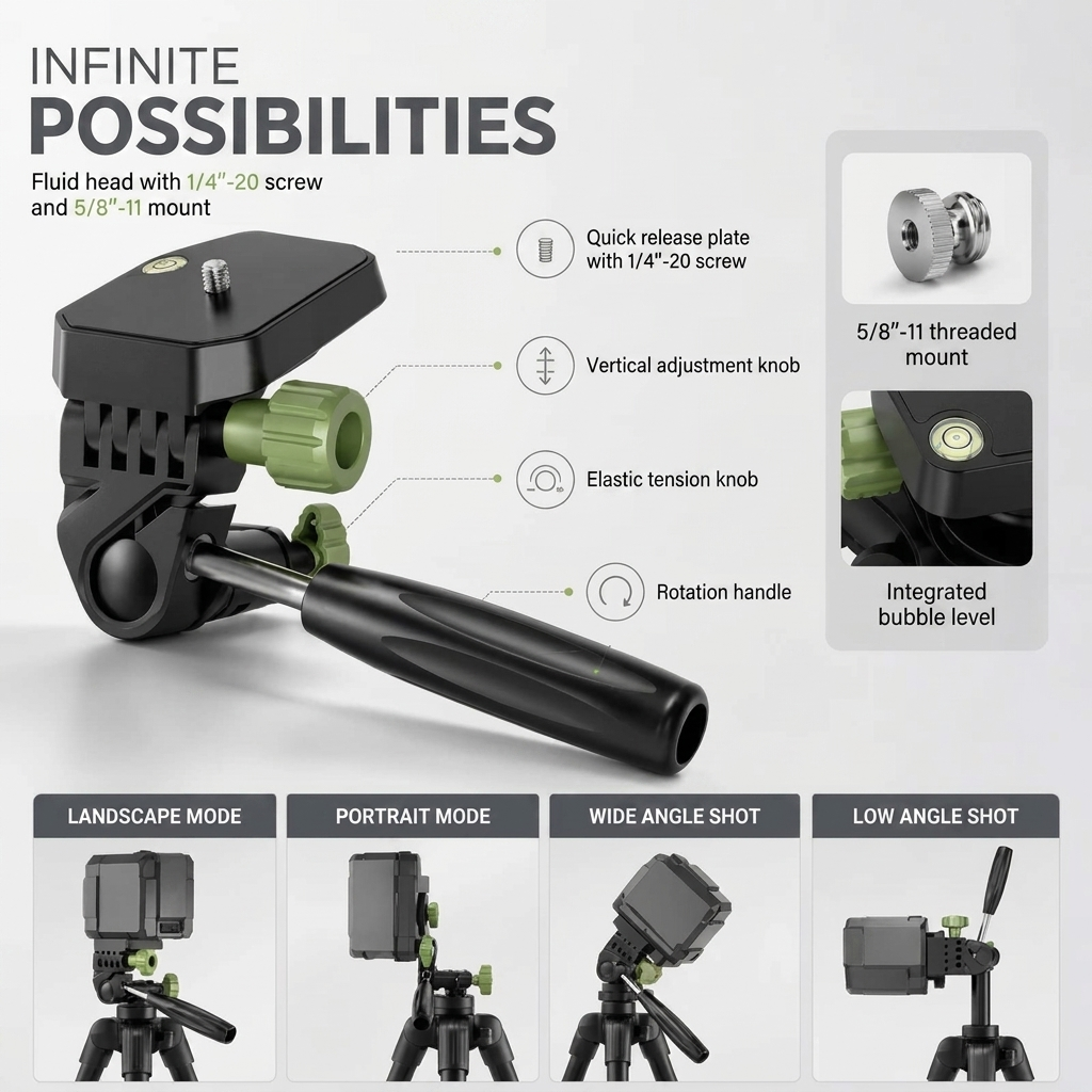 Laser Level Tripod 152 CM Black Aluminum | Laser Levels & Cross-Line Lasers | Adjustable Head & Carry Bag Included