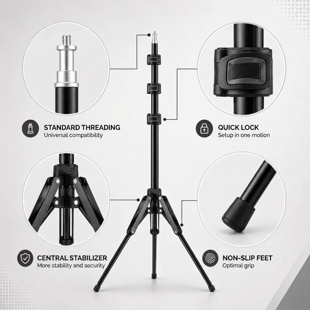 Light Stand Tripod 190 CM Grey Pattern | Ring Light & Softbox | Carry Bag Included