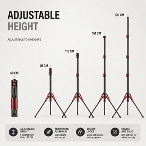 Light Stand Tripod 190 CM Red Pattern | Ring Light & Softbox | Carry Bag Included