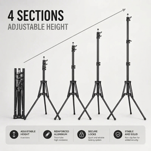 Light Stand Tripod 200 CM Black | Ring Light & Softbox | Tall & Stable