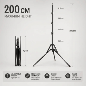 Light Stand Tripod 200 CM Black | Ring Light & Softbox | Tall & Stable