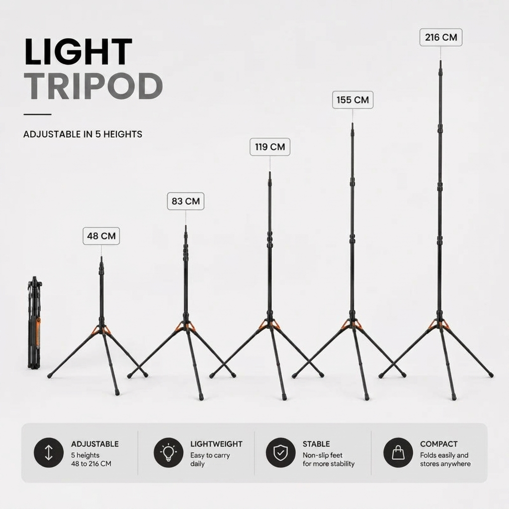 Light Stand Tripod 216 CM Orange Pattern | Ring Light & Softbox | Carry Bag Included