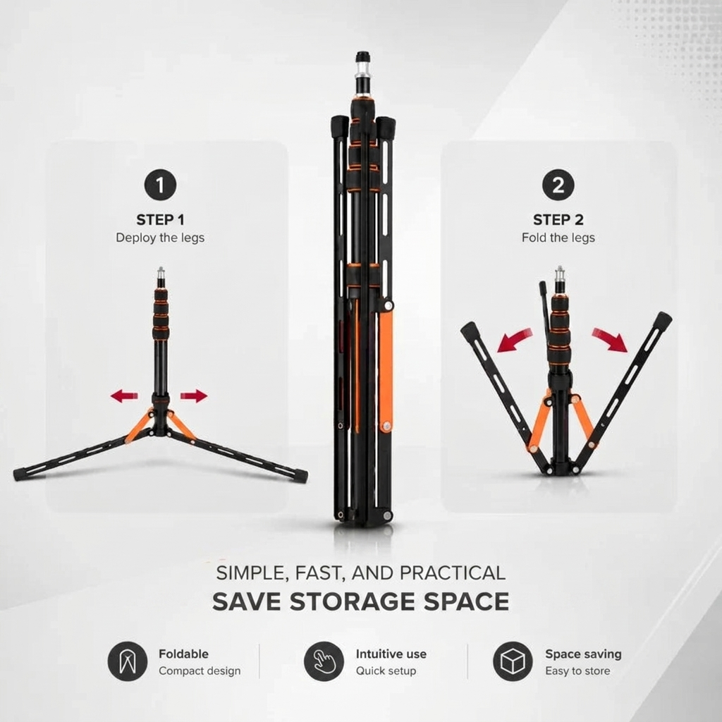 Light Stand Tripod 216 CM Orange Pattern | Ring Light & Softbox | Carry Bag Included