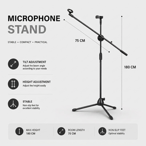 Microphone Stand 180 CM Foldable | Podcast & Stage | Tall Design