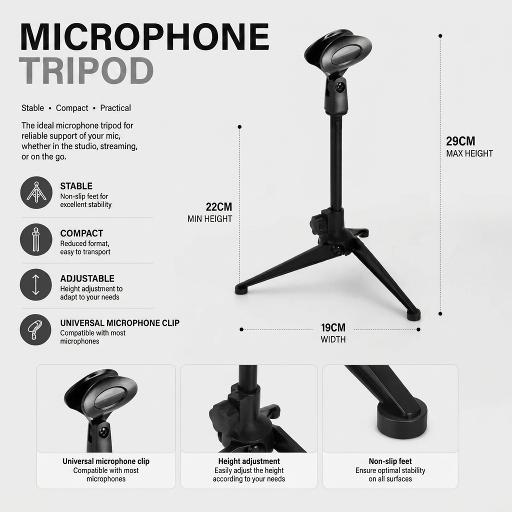 Microphone Stand 29 CM Portable | Podcast & Streaming | Ultra Compact & Foldable