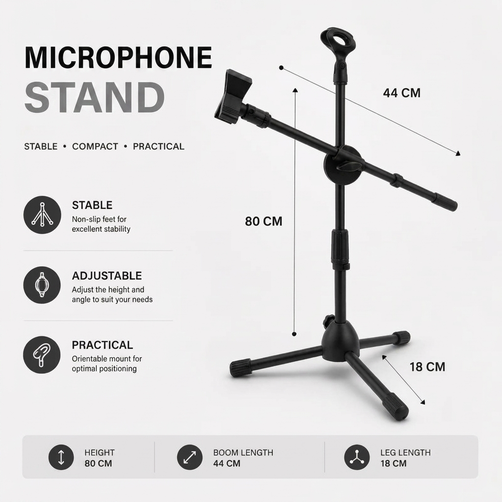 Microphone Stand 80 CM | Podcast & Streaming | Dual Mount