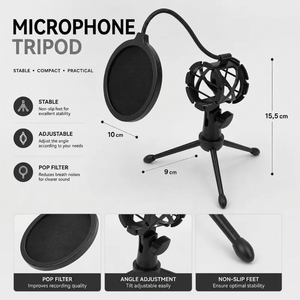 Desktop Microphone Stand | Podcast & Streaming | Spider Mount & Pop Filter Included