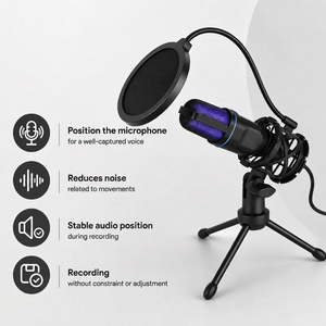 Desktop Microphone Stand | Podcast & Streaming | Spider Mount & Pop Filter Included