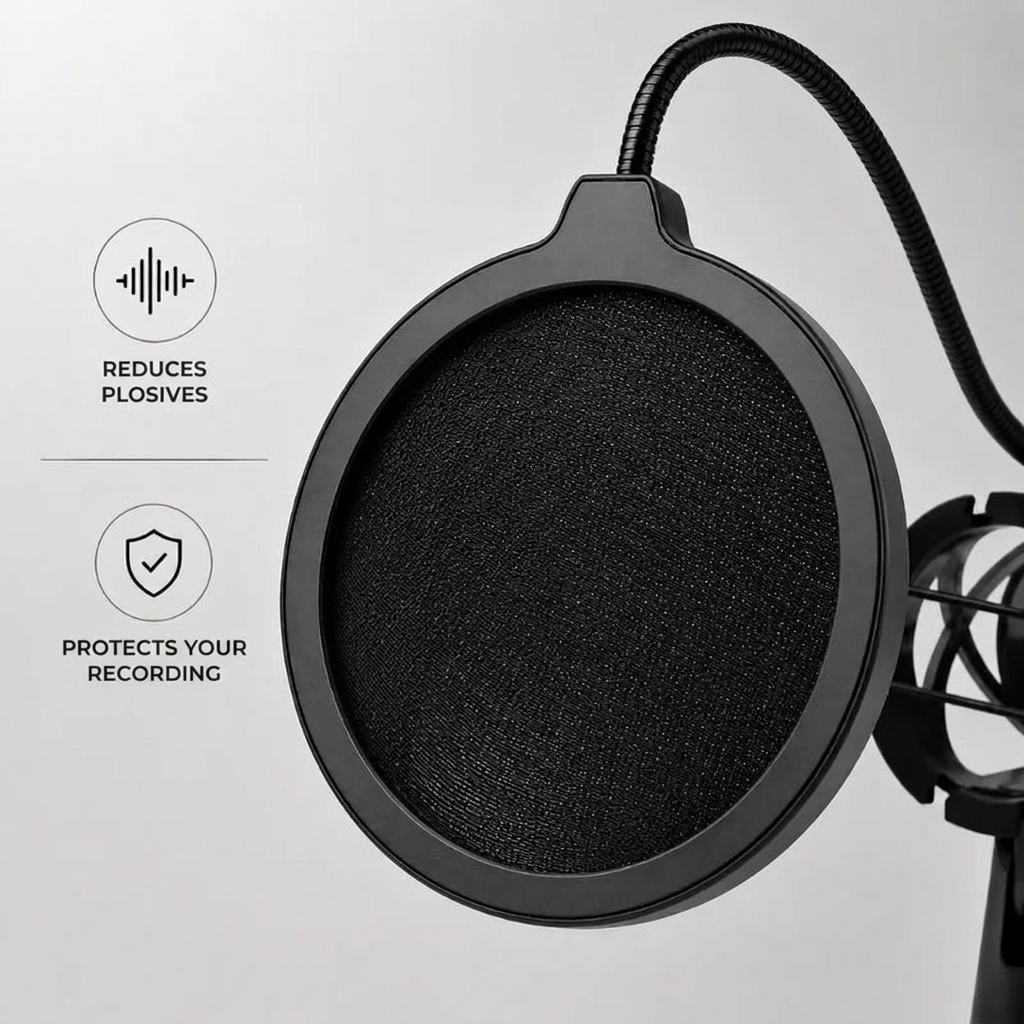 Desktop Microphone Stand | Podcast & Streaming | Spider Mount & Pop Filter Included