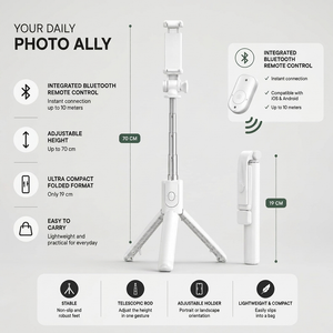 Phone Tripod 70 CM White | iPhone & Android | Selfie & Bluetooth Remote