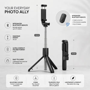 Phone Tripod 70 CM Black | iPhone & Android | Selfie & Bluetooth Remote