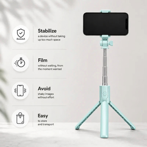 Phone Tripod 70 CM Turquoise | iPhone & Android | Selfie & Bluetooth Remote