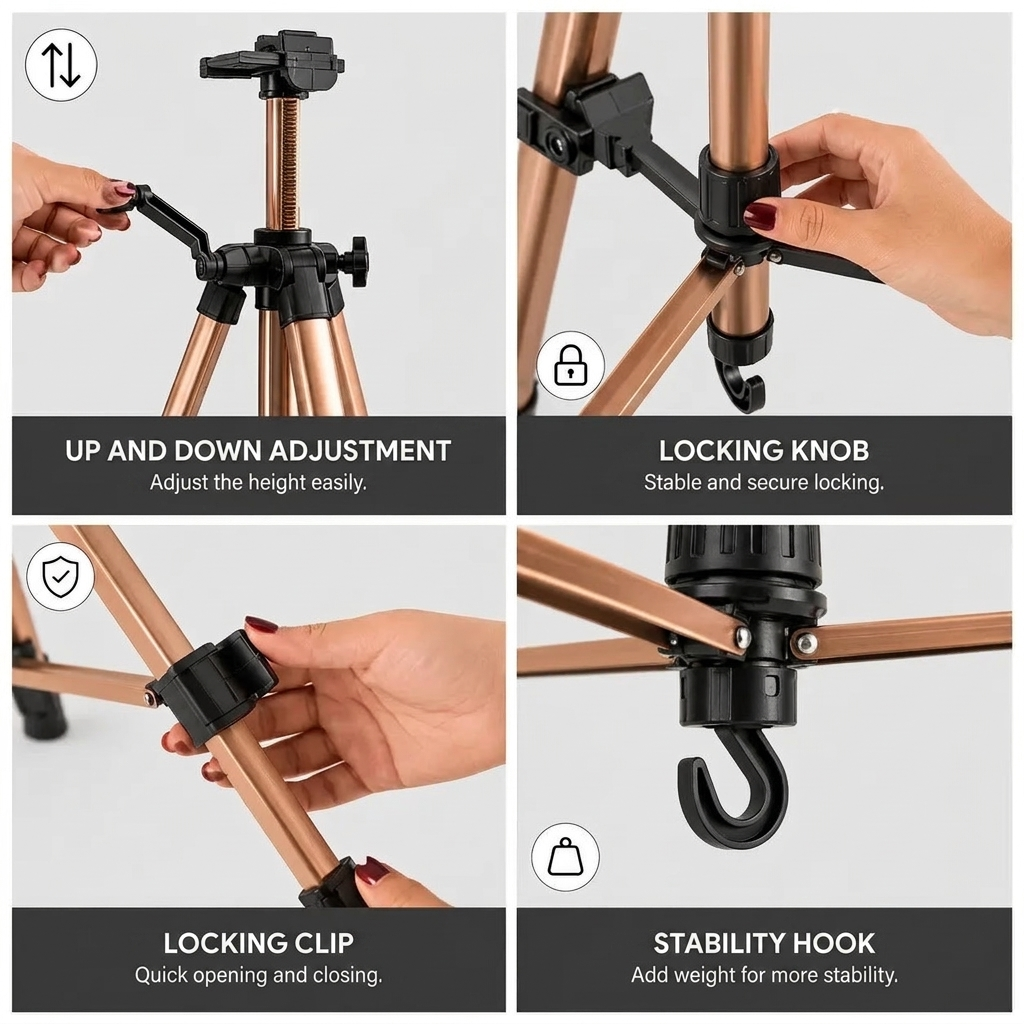 Easel Tripod 155 CM Coffee Brown Aluminum | Adjustable & Stable | Carry Bag Included