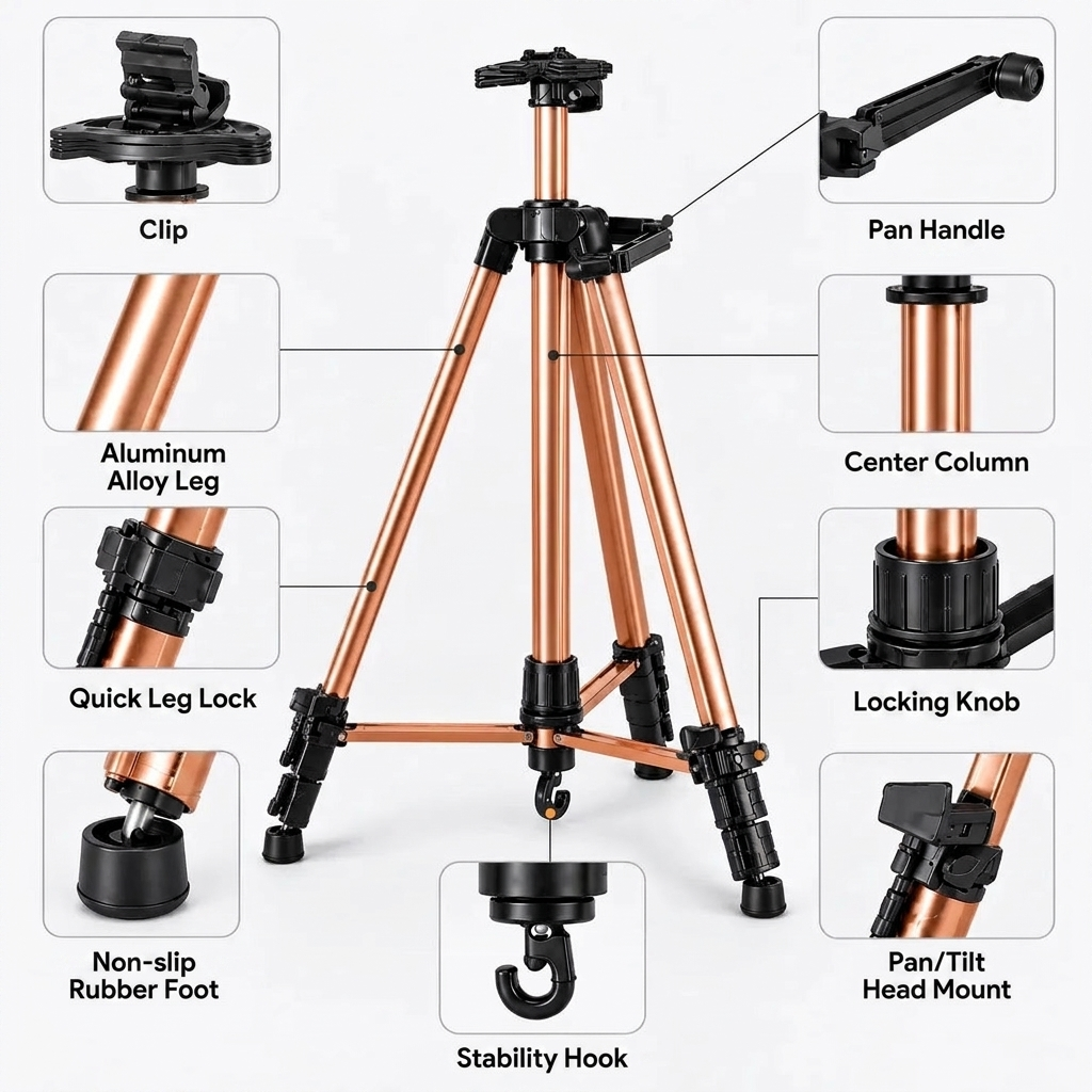 Easel Tripod 155 CM Coffee Brown Aluminum | Adjustable & Stable | Carry Bag Included