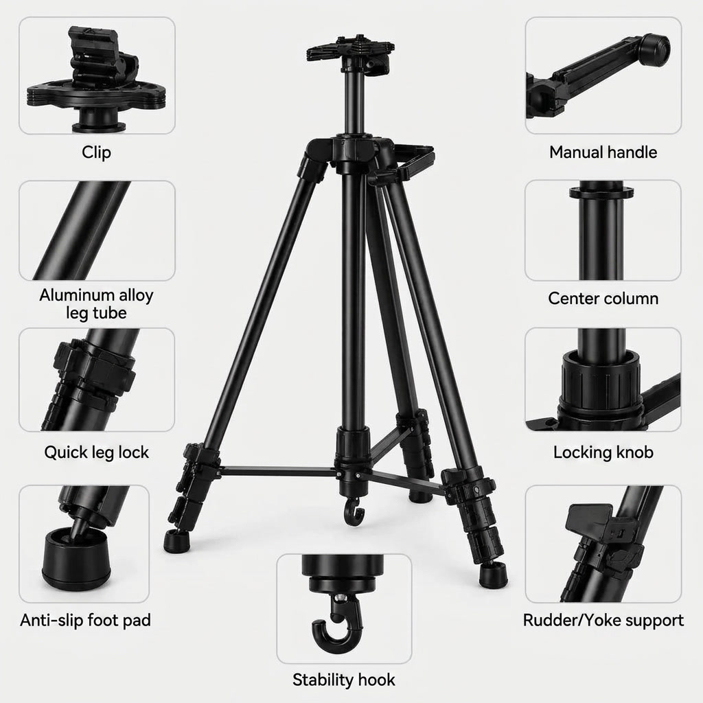 Easel Tripod 155 CM Black Aluminum | Adjustable & Stable | Carry Bag Included