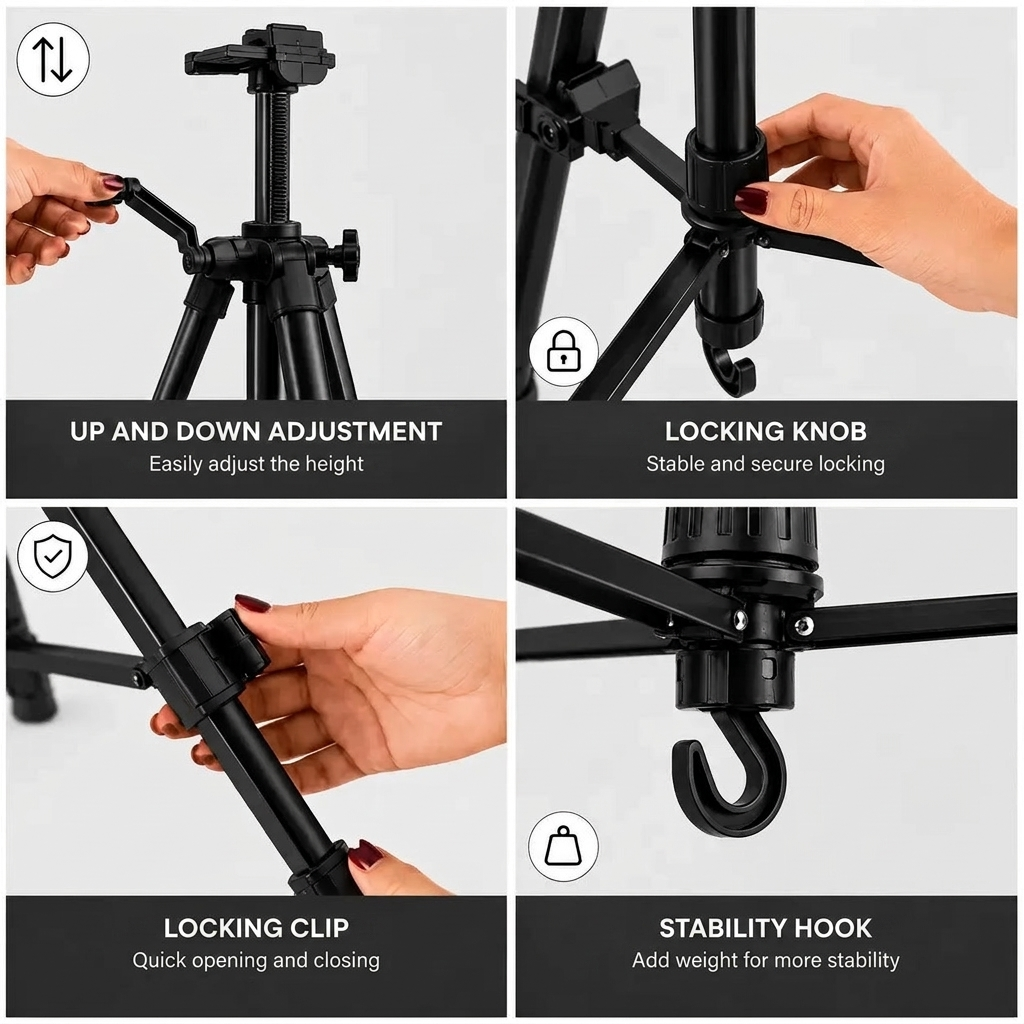 Easel Tripod 155 CM Black Aluminum | Adjustable & Stable | Carry Bag Included