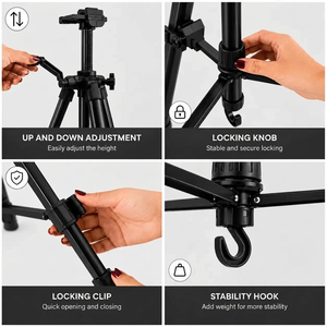 Easel Tripod 155 CM Black Aluminum | Adjustable & Stable | Carry Bag Included